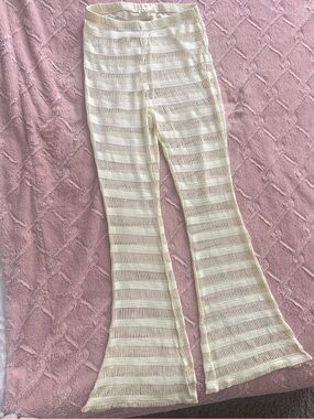 Cream Crochet Knit Flared Pants